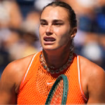 Aryna Sabalenka prepares to make a return during a US Open match